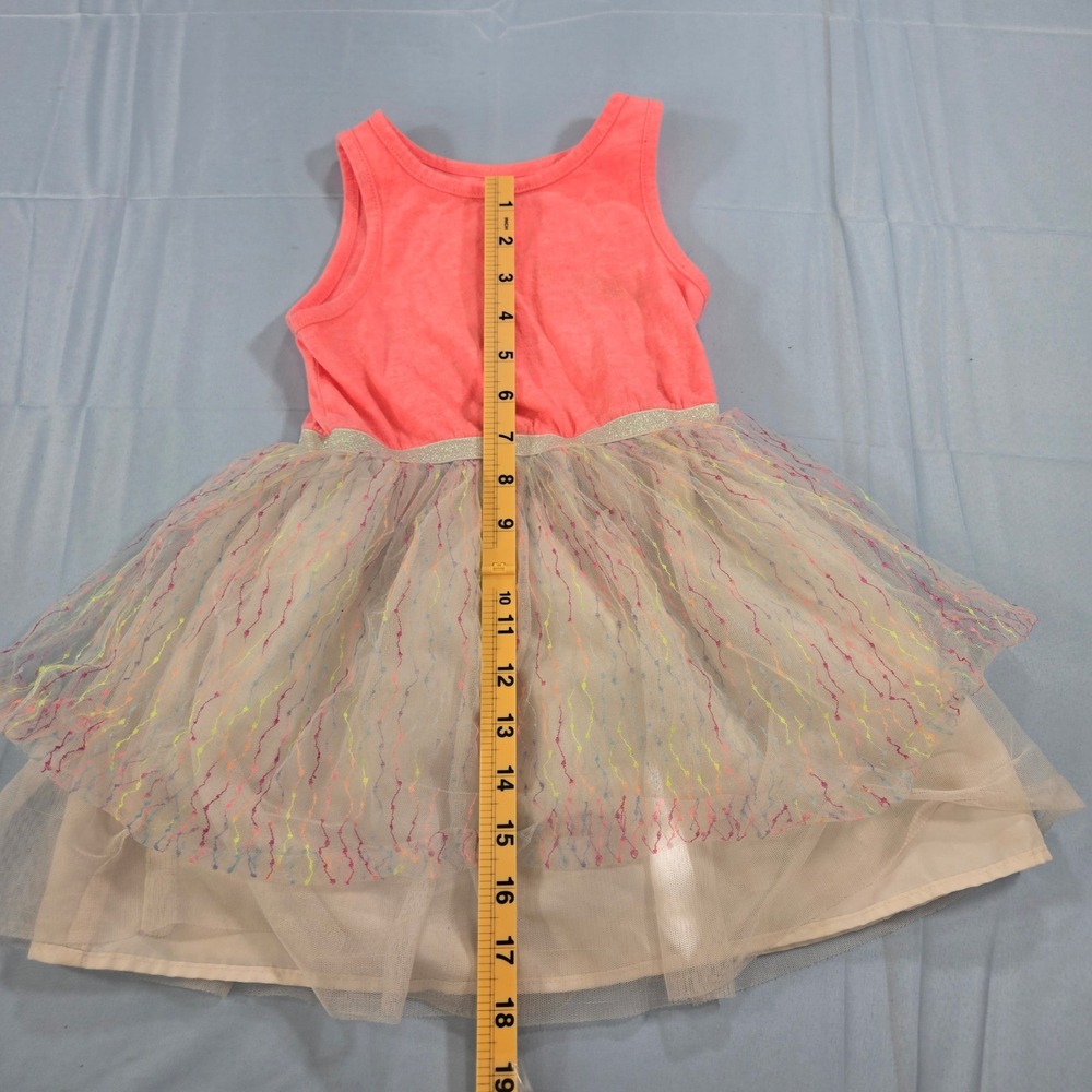 Cat & Jack Tulle Rainbow Sprinkles Dress Toddler 4T Coral Pink Sleeveless Scoop - Picture 8 of 9